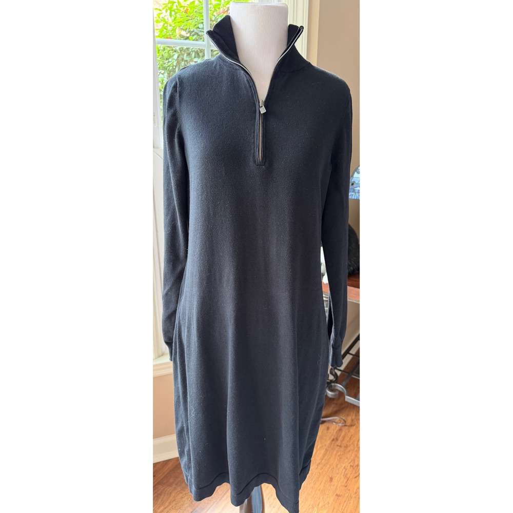 Tommy Bahama Women's Black Knit Quarter Zip Sweater Dress M Medium
